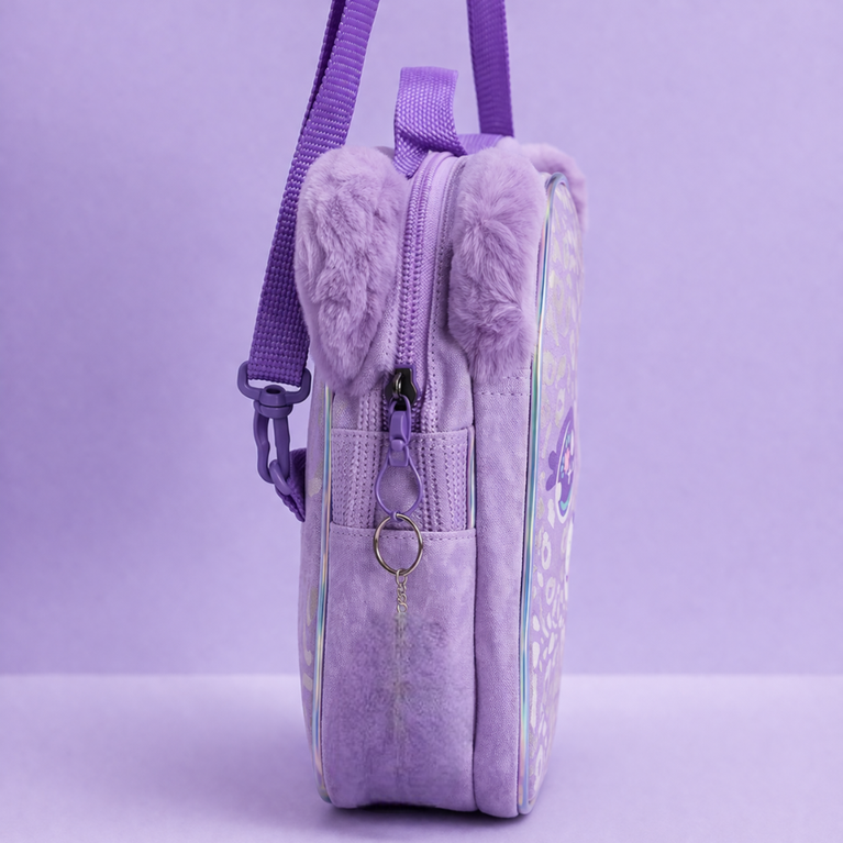 Kids Cute Cartoon Leopard Design Crossbody Bag, Purple