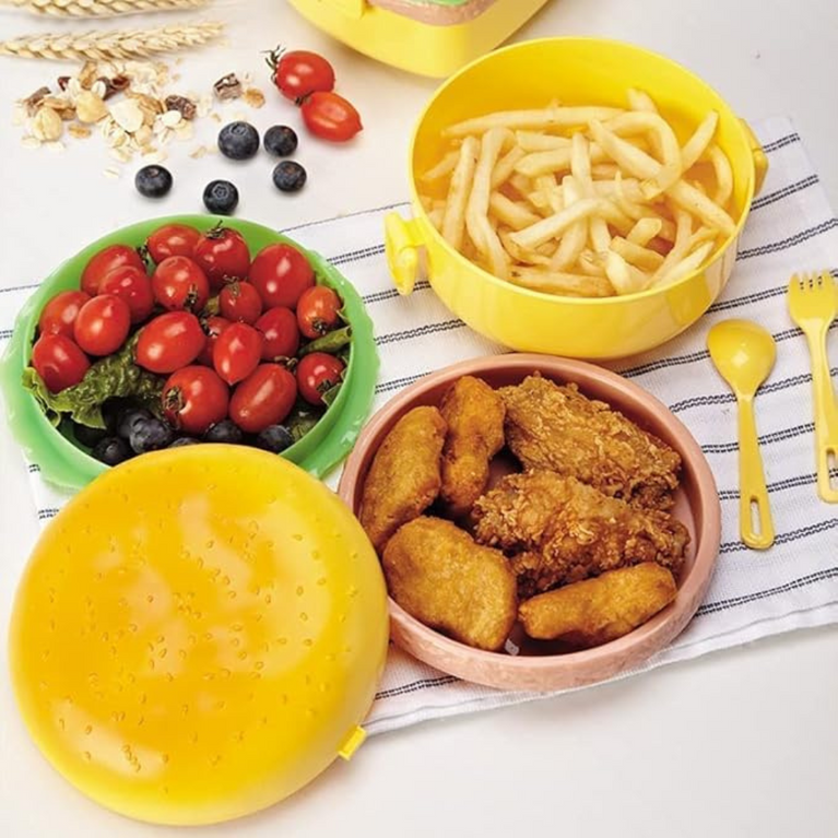 Ninos Lunch Box for Kids Burger Shape School Tiffin Box for Boys & Girls