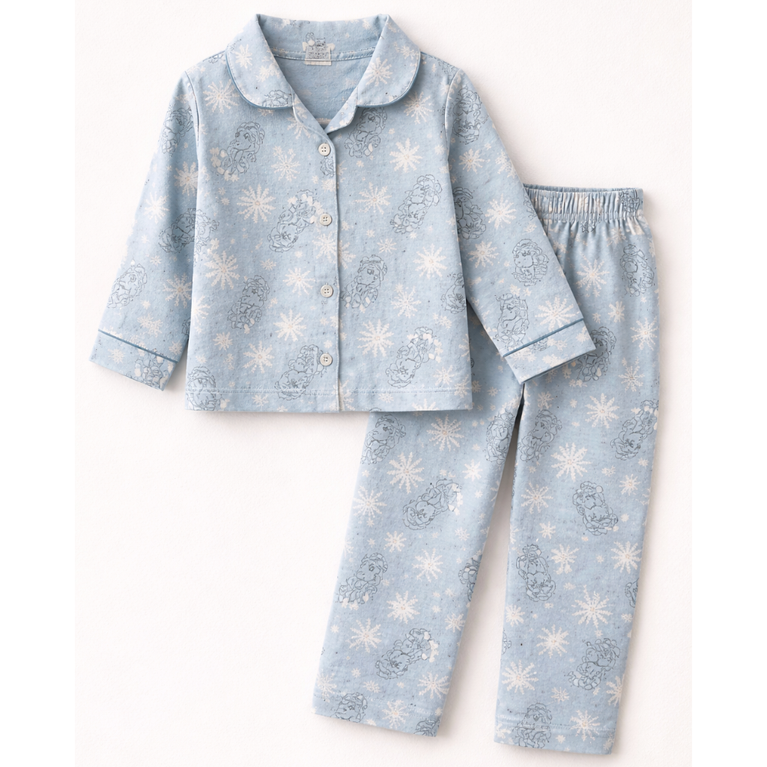 OLLYPOP-Kids Snowflake Character Print Cotton Night Suit Set Soft Comfortable Full Sleeve Nightwear