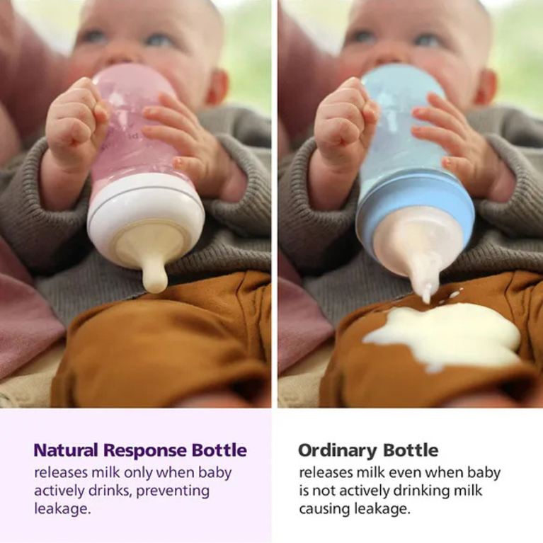 Philips Avent- Blue Natural Baby Feeding Bottle ,Uniquely Designed Nipple releases milk only when baby drinks | Pack of 1 | Pink, (SCY903/11)
