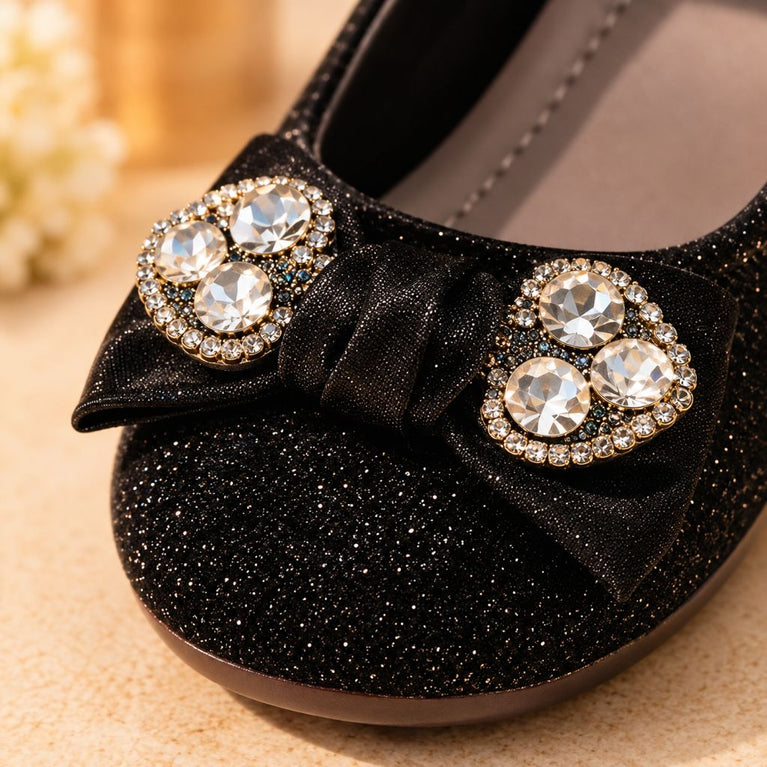 Girls' Ballerina Shoes with Bow, Cute Cartoon Embellishment and Adjustable Strap, Mary Jane Style