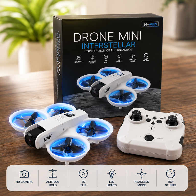 Mini Drone for Kids with HD Camera, LED Lights & 360° Stunts | Foldable RC Quadcopter | White