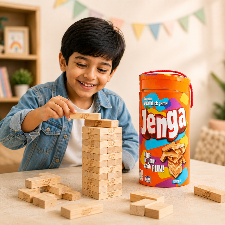 Wooden Tumbling Tower Block Game for Kids & Family | Classic Stacking & Balancing Game with Storage Bucket | Educational STEM Toy | 54 Wooden Blocks | Ages 6+