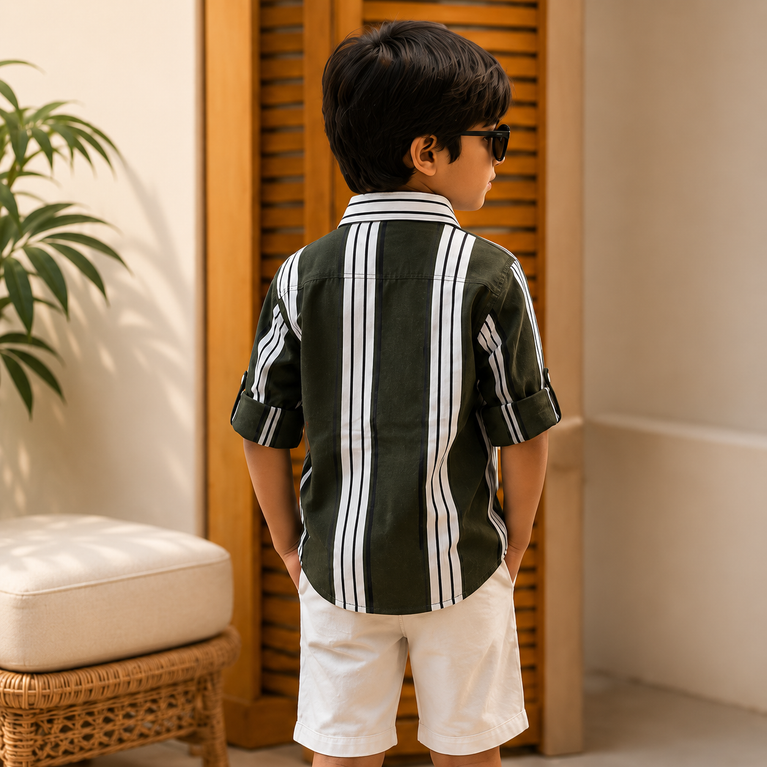 Boys  Vertical Stripe Cotton Shirt – Full Sleeves Smart Casual Shirt for Kids