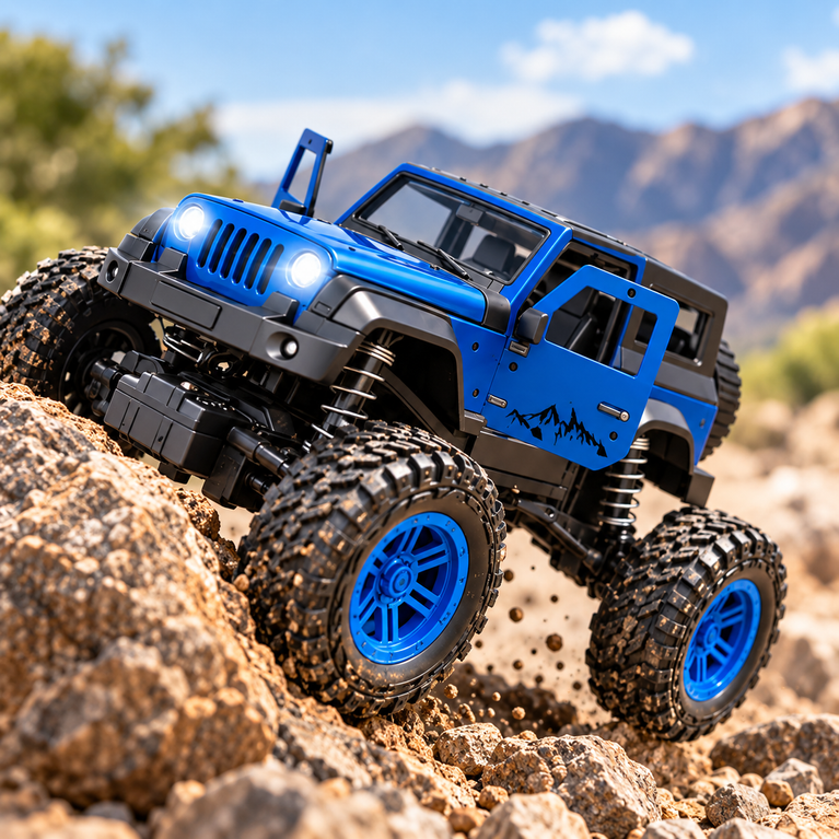 RC Off-Road Jeep with LED Lights, Shock Absorbers and USB Charging