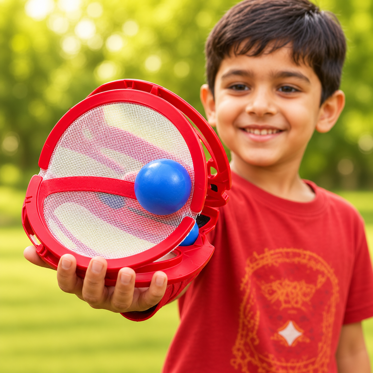 Catch & Throw Fun Game Set with Ball | Hand-Eye Coordination Outdoor & Indoor Sports Toy | Interactive Toss & Catch Game for Boys & Girls (3+ Years) – Red