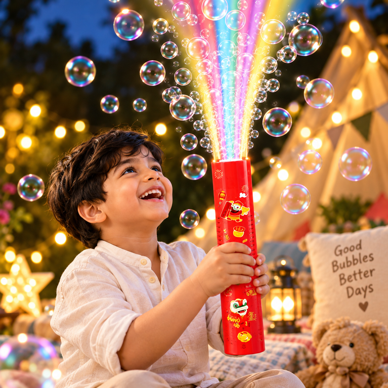 Rechargeable Bubble Tower Toy with LED Bubble Wands