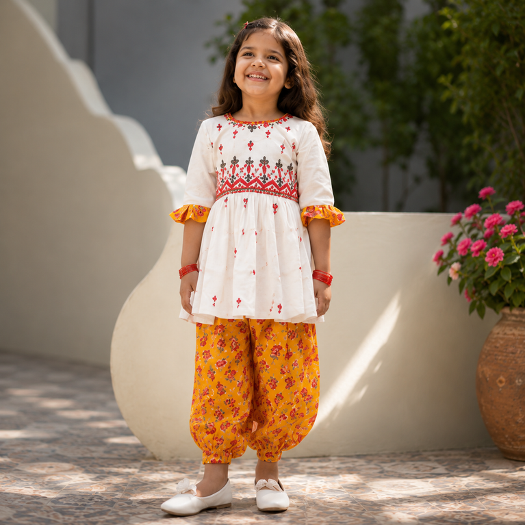 Krazy Girls Embroidery and Mirror work with Floral Printed  Pure Cotton Kurta with Salwar Set