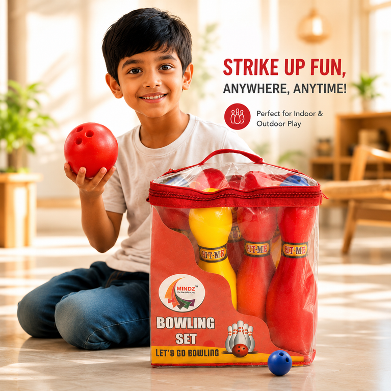 Kids Plastic Bowling Set with 6 Colorful Pins & Bowling Ball | Indoor & Outdoor Fun Game for Children