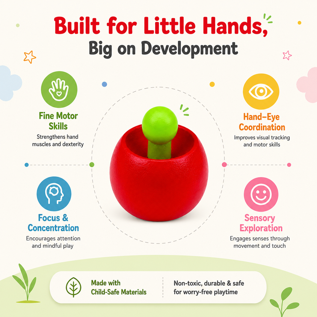 Wooden Spinning Top Toy for Kids – Montessori Sensory Learning Toy, Colorful Hand-Spun Tops for Toddlers & Preschoolers