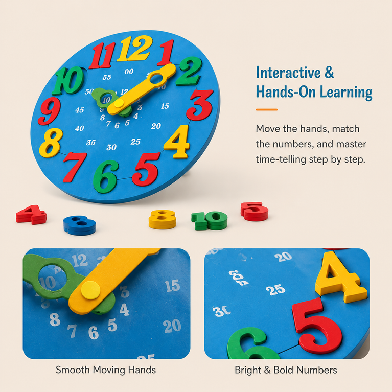 Kids Learning Clock Toy with Movable Hands | Educational Time Teaching Clock for Preschool & Montessori Learning