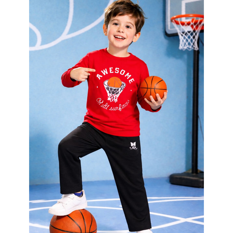 Ninos 100% Cotton Knit Full Sleeves "Awesome" Printed T-shirt and Pant Set for Boys