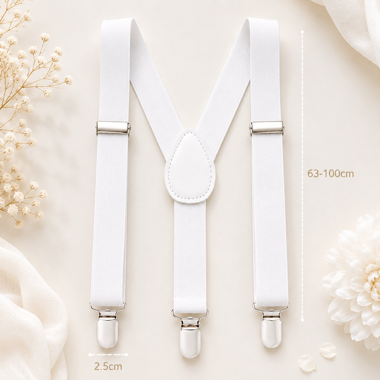 Premium Kids White Suspender & Bow Tie Set – Adjustable Y-Back Formal Braces for Boys & Girls