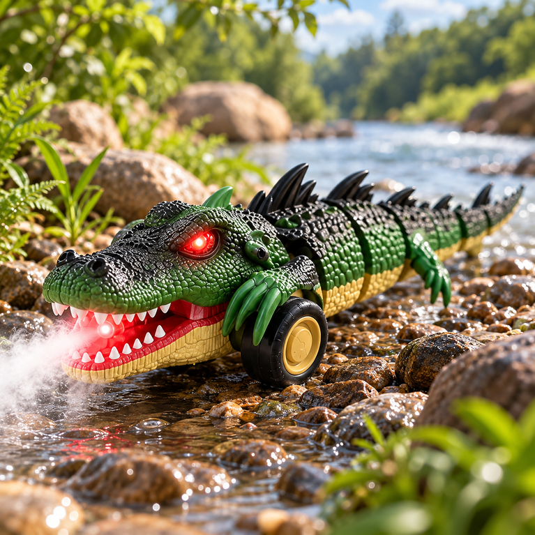 RC Crocodile Toy with Spray Function, LED Lights and Remote Control | 3.7V Rechargeable Battery