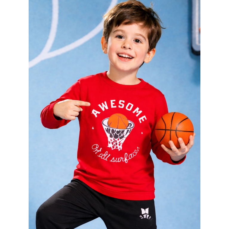 Ninos 100% Cotton Knit Full Sleeves "Awesome" Printed T-shirt and Pant Set for Boys