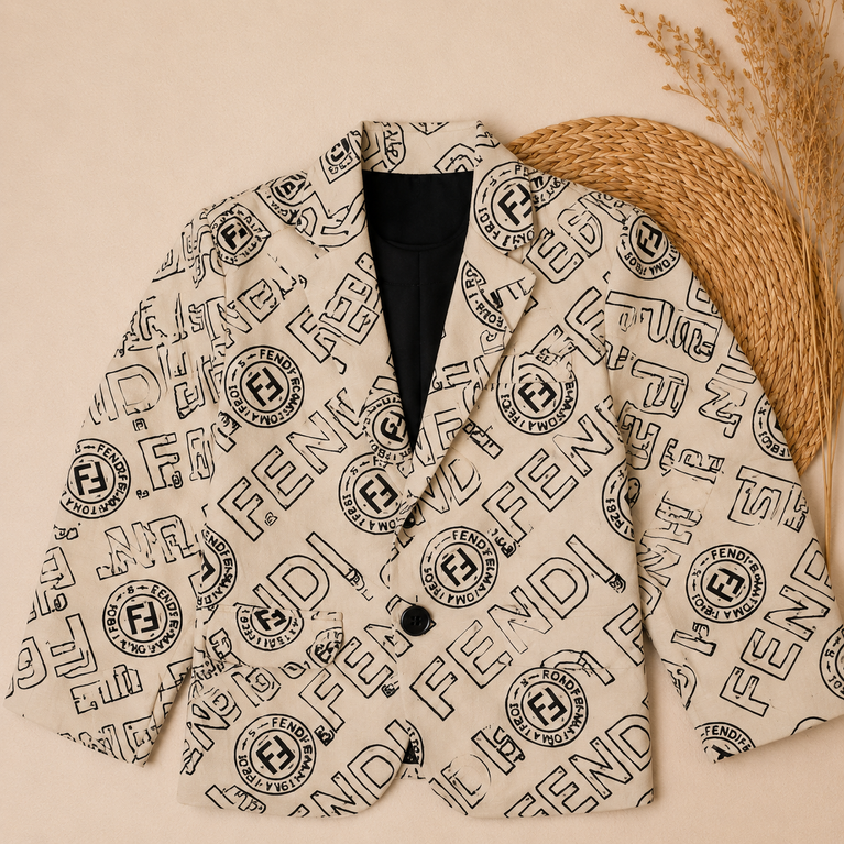 Printed Blazer with Black Graphic T-Shirt | Stylish Party Wear Set for Kids