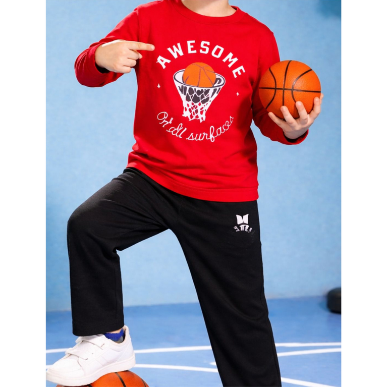 Ninos 100% Cotton Knit Full Sleeves "Awesome" Printed T-shirt and Pant Set for Boys