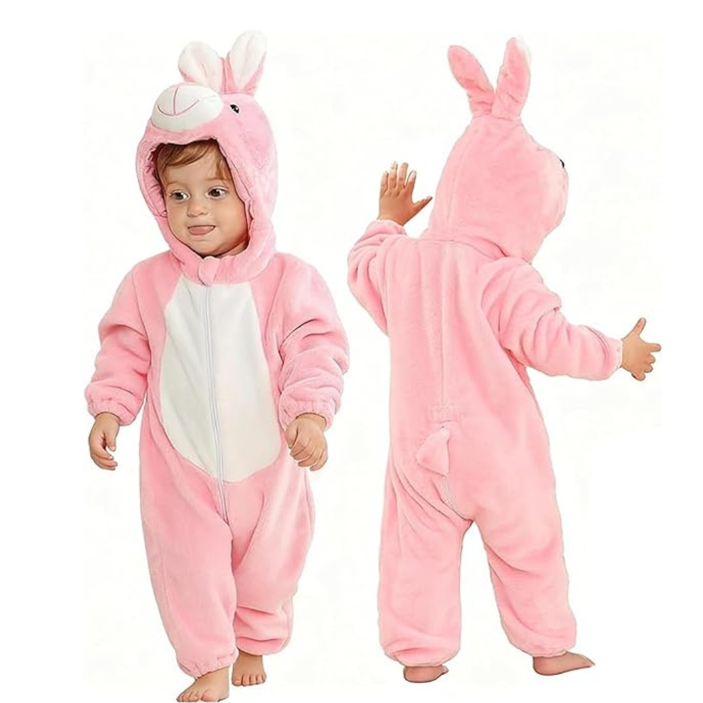 Michley- Unisex Baby Winter Hooded Romper Flannel Rabbit Style Stitch Animal Long Sleeves Zip Cosplay Dress