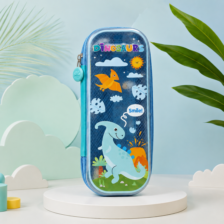 Dinosaur Pencil Case | Spacious Blue Stationery Organizer for School