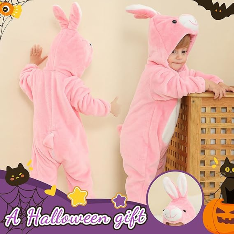 Michley- Unisex Baby Winter Hooded Romper Flannel Rabbit Style Stitch Animal Long Sleeves Zip Cosplay Dress
