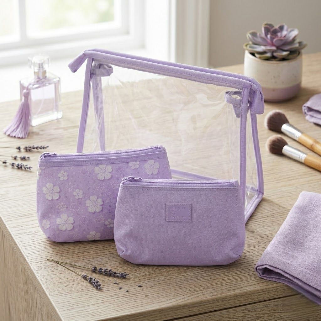 Ninos Worlds 3-in-1 Multipurpose Travel Pouch Set with Transparent Organizer