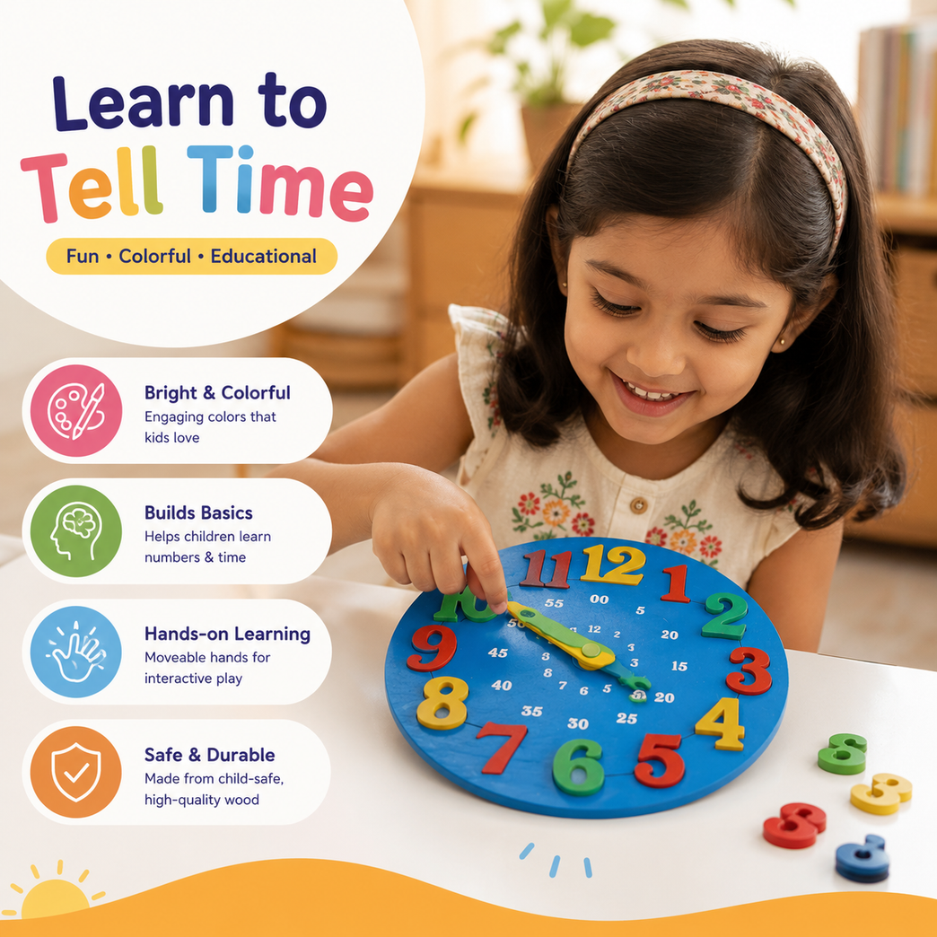 Kids Learning Clock Toy with Movable Hands | Educational Time Teaching Clock for Preschool & Montessori Learning