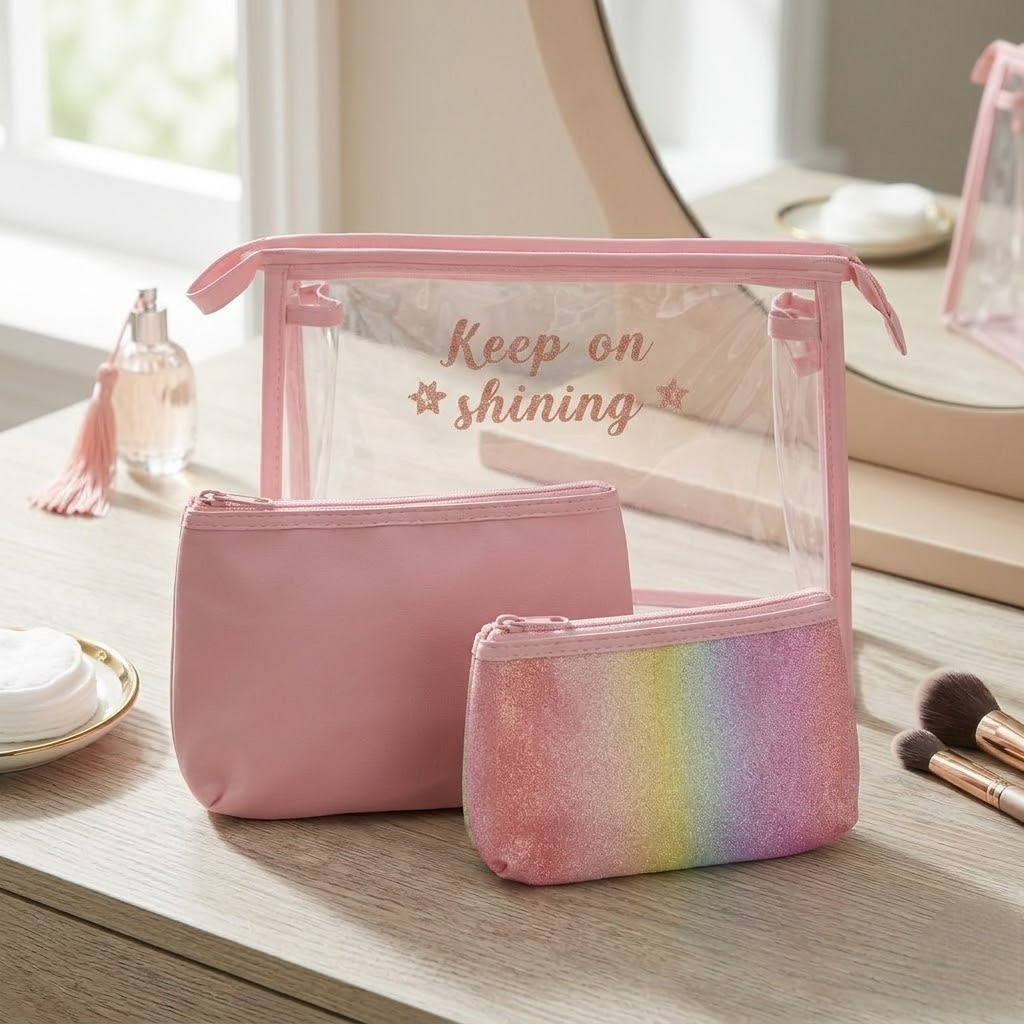 Ninos Worlds 3-in-1 Multipurpose Travel Pouch Set with Transparent Organizer