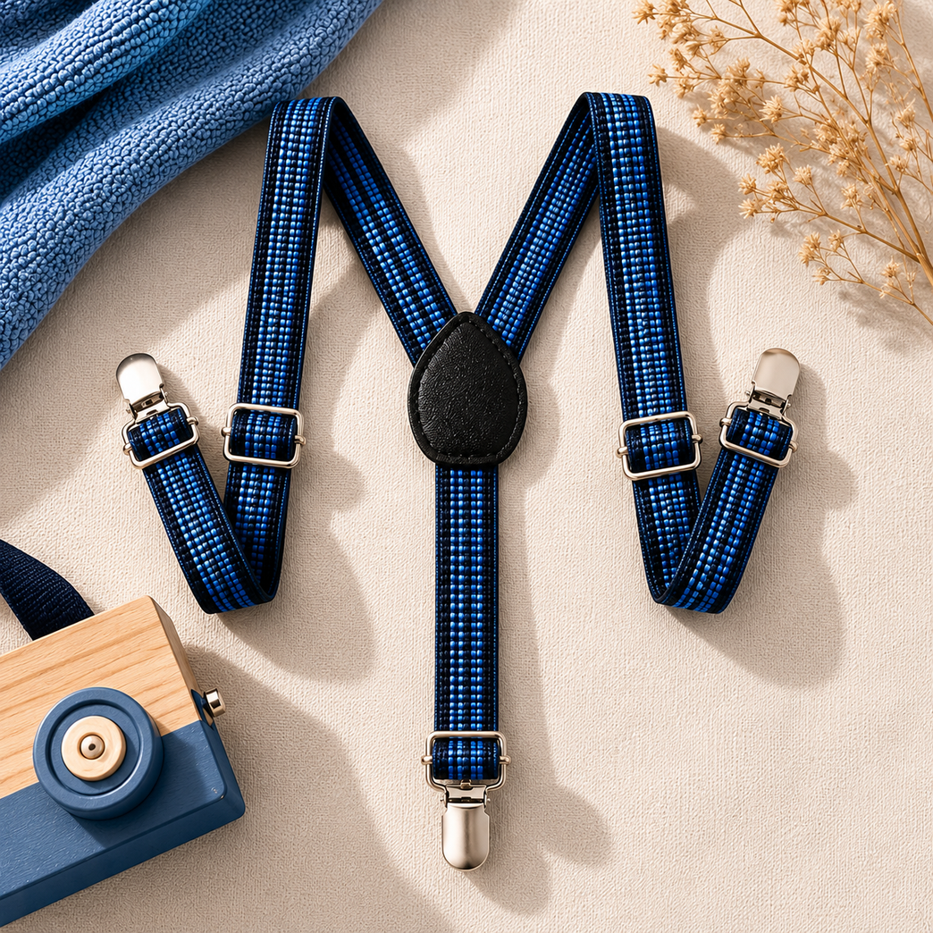 Premium Kids Blue Adjustable Y-Back Suspenders – Classic Elastic Braces for Boys & Girls