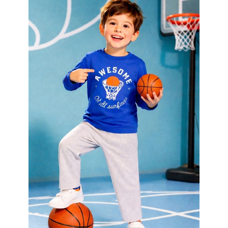 Ninos 100% Cotton Knit Full Sleeves "Awesome" Printed T-shirt and Pant Set for Boys