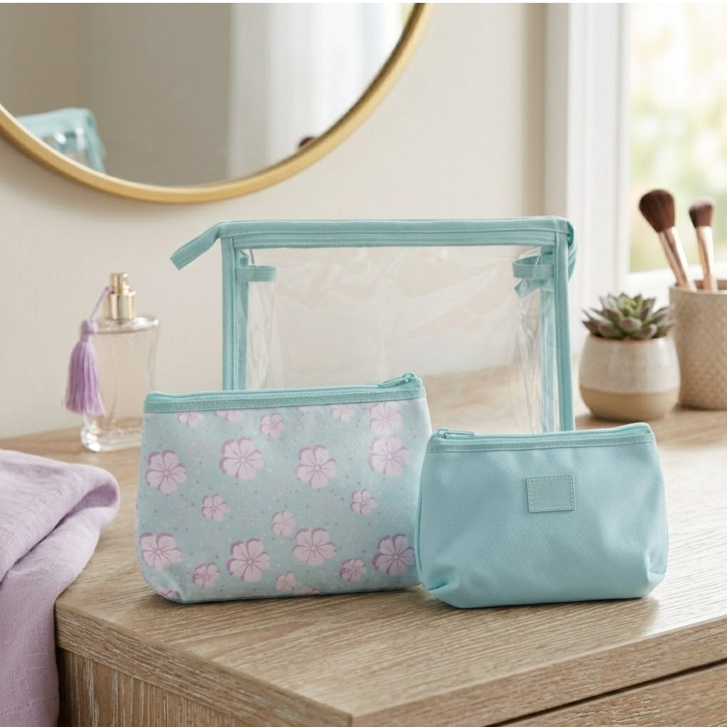 Ninos Worlds 3-in-1 Multipurpose Travel Pouch Set with Transparent Organizer