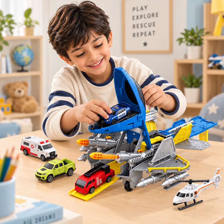 Rescue Aircraft Carrier Toy Set for Kids | Vehicle Playset