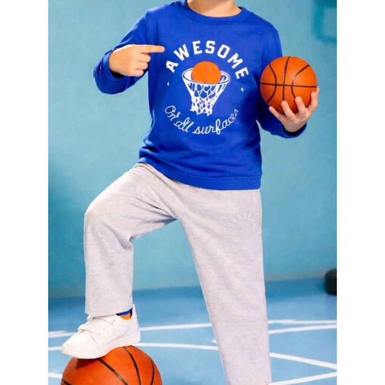 Ninos 100% Cotton Knit Full Sleeves "Awesome" Printed T-shirt and Pant Set for Boys
