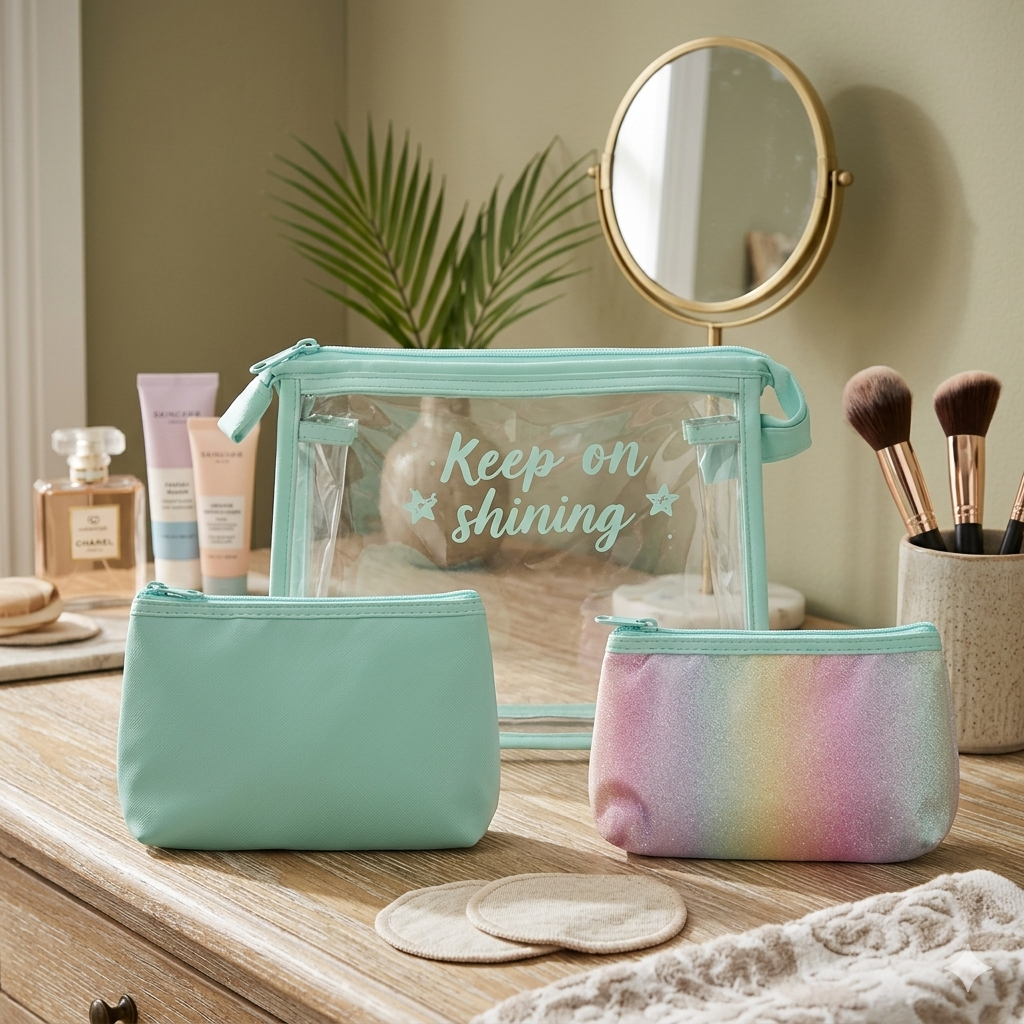 Ninos Worlds 3-in-1 Multipurpose Travel Pouch Set with Transparent Organizer