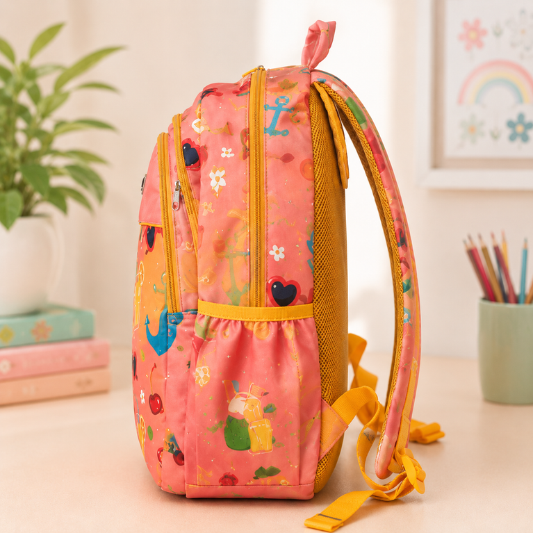 Kids Tropical Print School Backpack with Padded Straps 15 inchs ; Multiple Compartments | Coral Pink