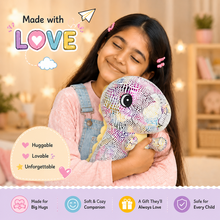 Nino’s Rainbow Dinosaur Plush Toy – Colorful Soft Stuffed Animal for Kids