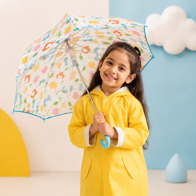Kids Transparent Dome Umbrella with Colourful Animal Print | Cute Blue Umbrella