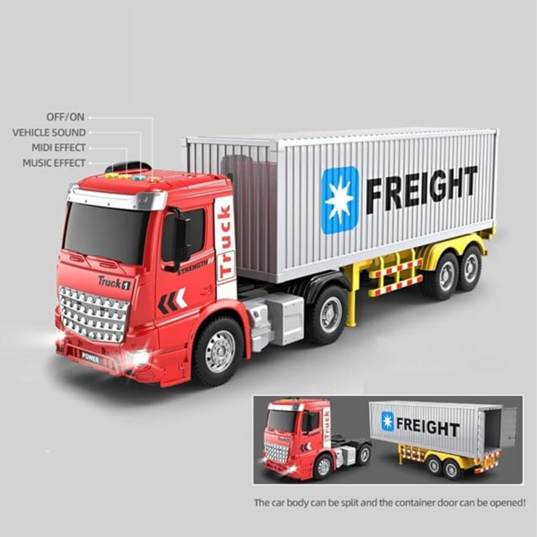 Nino's Worlds 1:16 Container Transport Truck Toy with Lights & Sound, Inertia Drive, 3+ Years