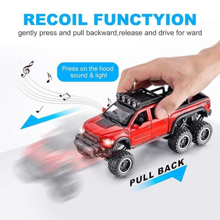 Nino's F150 Raptor 1:24 Diecast Truck with Bike, Lights & Sound (Black/Red)