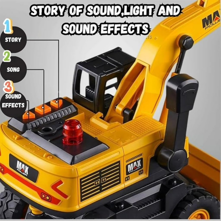 Nino's Oversized Excavator Toy Truck with Lights, Music & Smoke (Yellow)