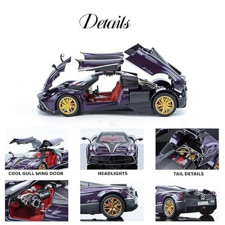 Nino's Pagani Huayra Dinastia 1:24 Diecast Car with Lights, Sound & Spray – Blue/Red