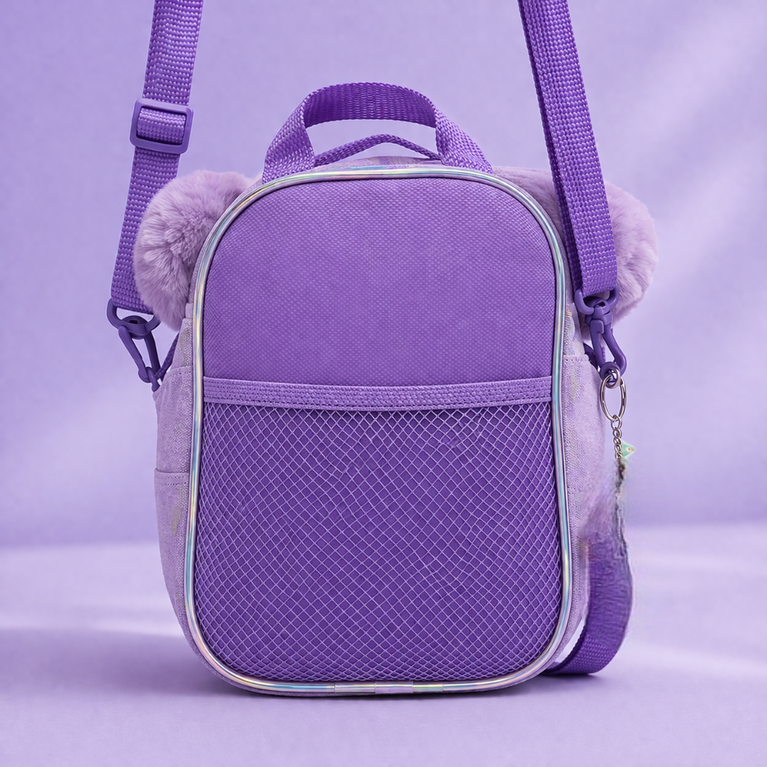 Kids Cute Cartoon Leopard Design Crossbody Bag, Purple
