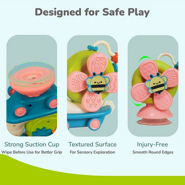 R for Rabbit- Orapple Spinster Toy for Baby 5-in-1 Suction Spinner, Rattle, Friction Car, Windmill & Sensory Play