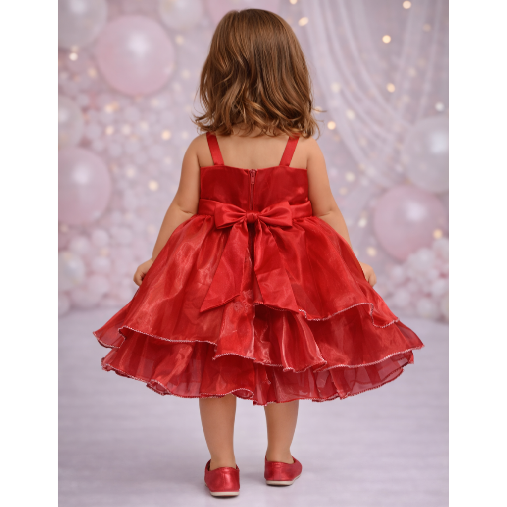 Toddler Girls' Sparkling Celebration Gown – Tiered Organza Princess Dress with Oversized Bow & Crystal Accents