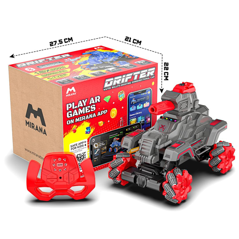 Mirana Drifter Tank Bullet Shooter 4WD 4x4 RC Car Toy for Kids - Remote & App Controlled Vehicle - 360 Rotation & Omnidirection Wheels - Type-C USB Rechargeable
