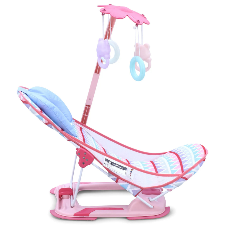 Baby Bather With Toys - Pink| Reclining Seat| Spacious| Anti Skid Base| Head Support| Compact Fold| Travel Friendly| Washable Cover| Newborn| Boys & Girls