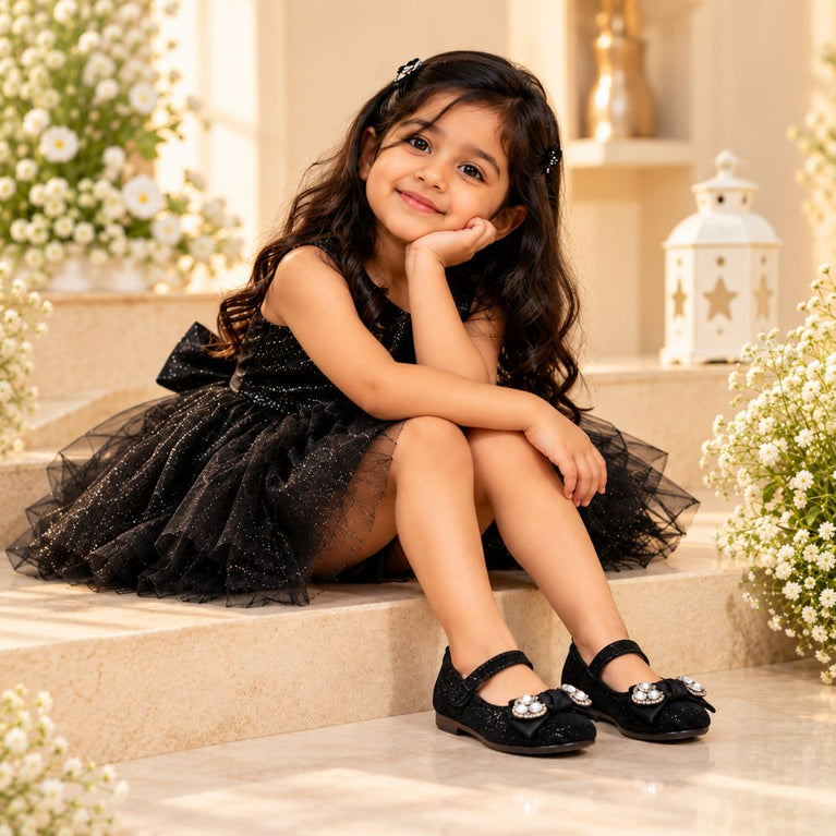 Girls' Ballerina Shoes with Bow, Cute Cartoon Embellishment and Adjustable Strap, Mary Jane Style