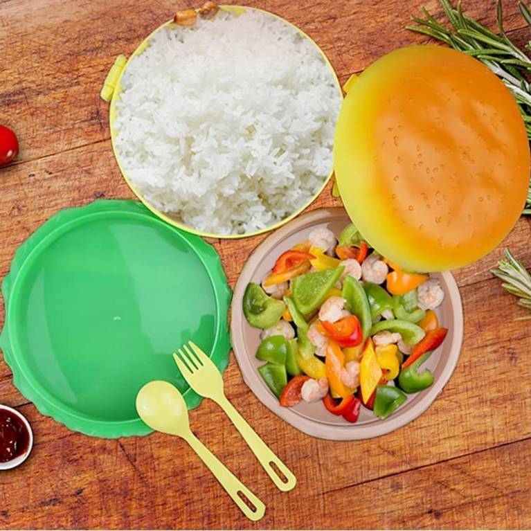 Ninos Lunch Box for Kids Burger Shape School Tiffin Box for Boys & Girls