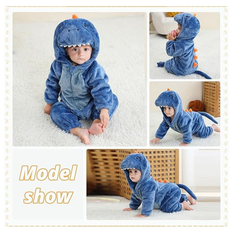 Michley- Unisex Baby Winter Hooded Romper Flannel Panda Style Stitch Animal Long Sleeves Zip Cosplay Dress