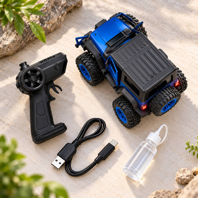 RC Off-Road Jeep with LED Lights, Shock Absorbers and USB Charging