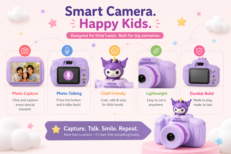 Kids Photo-Talking Digital Camera with Voice Recording & Story Playback – Cute Cartoon Children's Camera Toy